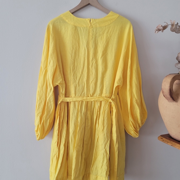 Banana Republic Sunny Yellow 100% Linen Dress Sz L Cotton Lining - Picture 9 of 11